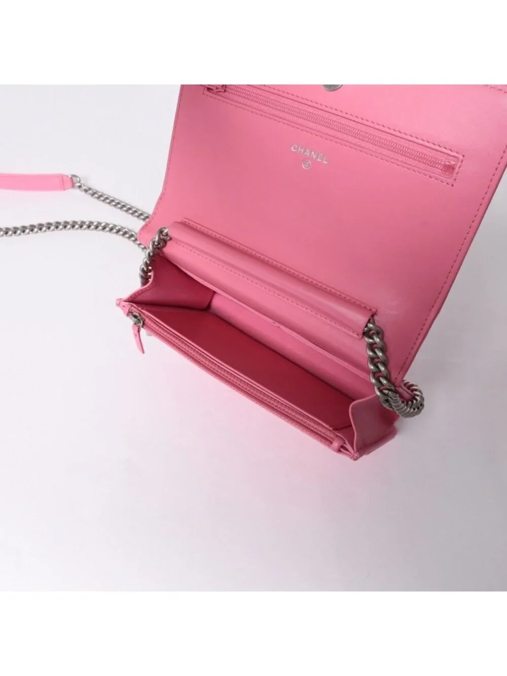 Chanel Boy Chain Wallet CC Logo Caviar Leather Pink Shoulder Bag